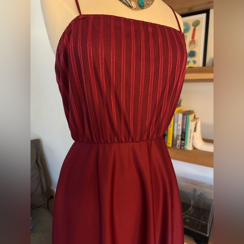 Vintage 70’s 80’s Burgundy Spaghetti Strap Cocktail Party Dress - Picture 7 of 11